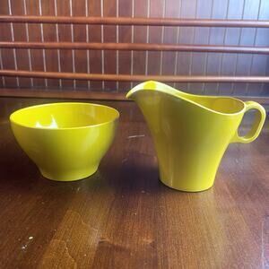 Vintage MCM 1950's Boonton Ware Melamine Gold Mustard Yellow Creamer Sugar Bowl